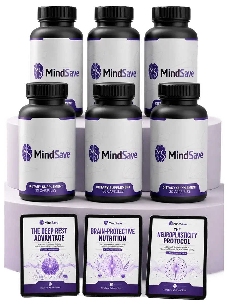 MindSave 6 bottles pack, bone labels reading Dietary Supplement, 30 Capsules
